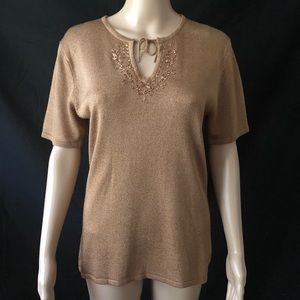 Sag Harbor Sweater Small  Mocha Brown Embroidered